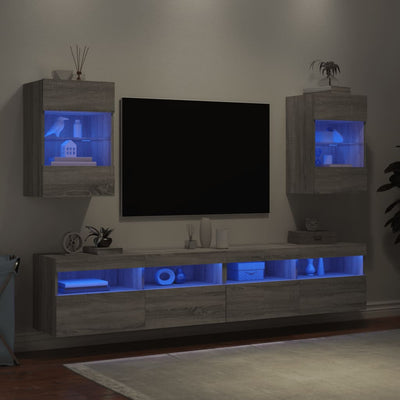 TV-seinäkaapit LED-valoilla 2 kpl harmaa Sonoma 40x30x60,5 cm