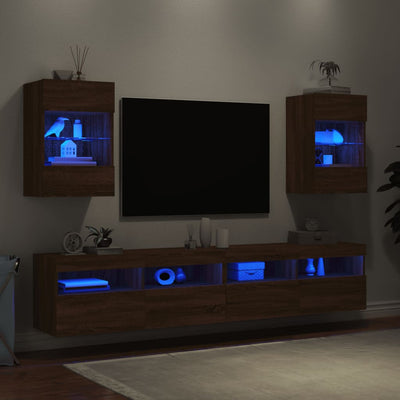 TV-seinäkaapit LED-valoilla 2 kpl ruskea tammi 40x30x60,5 cm
