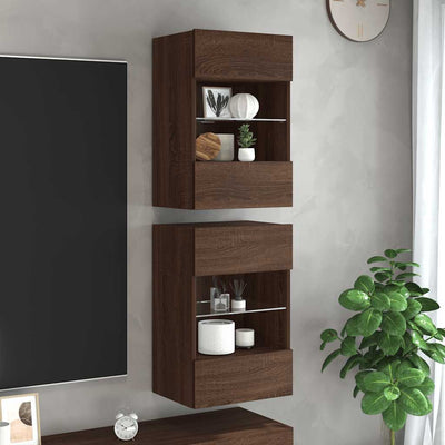 Ruskea tammi tv-seinäkaapit Francisqui 40x30x60,5cm (led-valoilla 2 kpl)