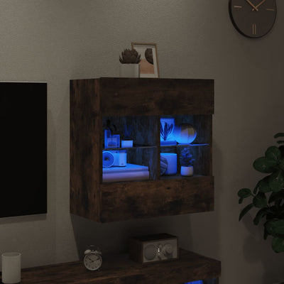TV-seinäkaappi LED-valoilla savutammi 58,5x30x60,5 cm