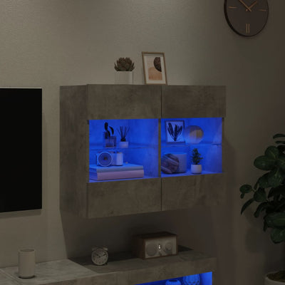 TV-seinäkaappi LED-valoilla betoninharmaa 78,5x30x60,5 cm