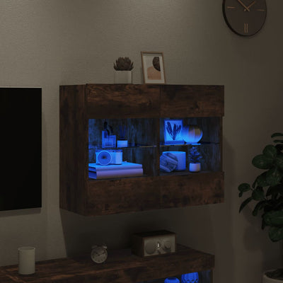 TV-seinäkaappi LED-valoilla savutammi 78,5x30x60,5 cm