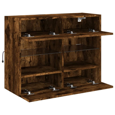 TV-seinäkaappi LED-valoilla savutammi 78,5x30x60,5 cm
