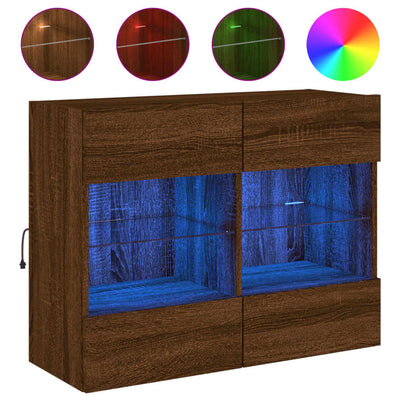 TV-seinäkaappi LED-valoilla ruskea tammi 78,5x30x60,5 cm