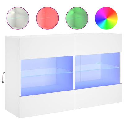 TV-seinäkaappi LED-valoilla valkoinen 98,5x30x60,5 cm
