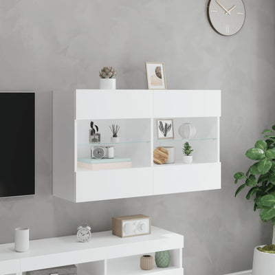 TV-seinäkaappi LED-valoilla valkoinen 98,5x30x60,5 cm