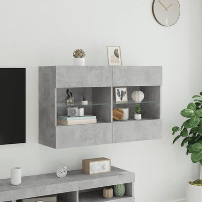 TV-seinäkaappi LED-valoilla betoninharmaa 98,5x30x60,5 cm