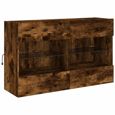 TV-seinäkaappi LED-valoilla savutammi 98,5x30x60,5 cm