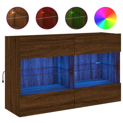 TV-seinäkaappi LED-valoilla ruskea tammi 98,5x30x60,5 cm