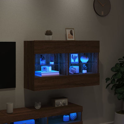 TV-seinäkaappi LED-valoilla ruskea tammi 98,5x30x60,5 cm