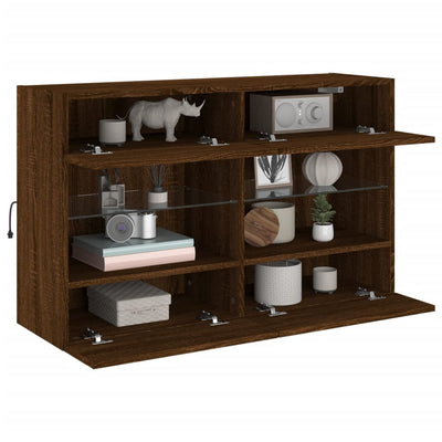 TV-seinäkaappi LED-valoilla ruskea tammi 98,5x30x60,5 cm