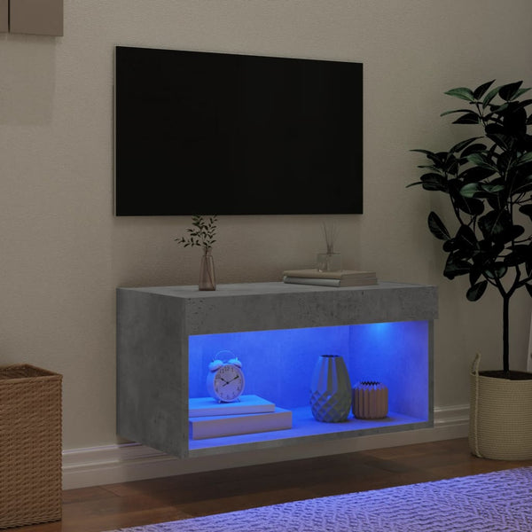 TV-taso LED-valoilla betoninharmaa 60x30x30 cm