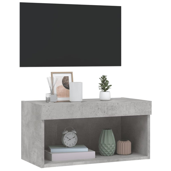 TV-taso LED-valoilla betoninharmaa 60x30x30 cm