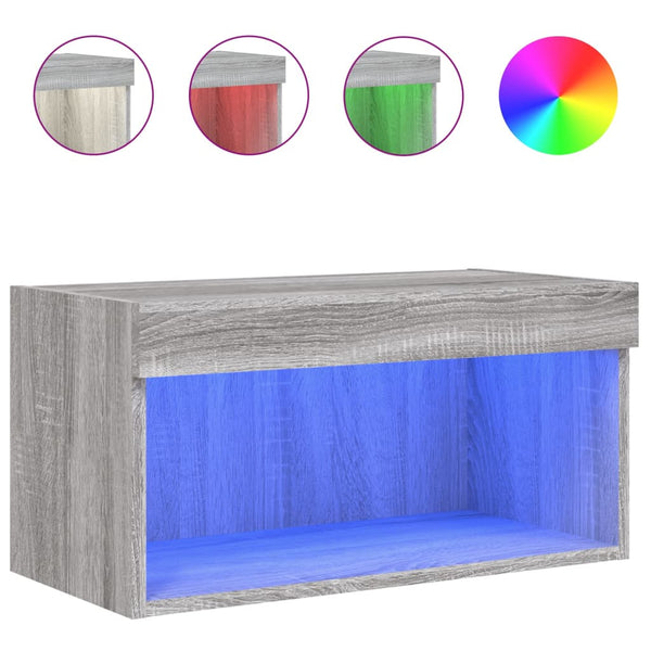 TV-taso LED-valoilla harmaa Sonoma 60x30x30 cm