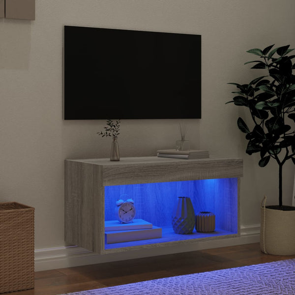 TV-taso LED-valoilla harmaa Sonoma 60x30x30 cm