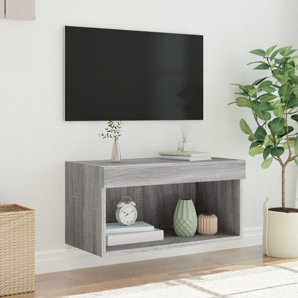 TV-taso LED-valoilla harmaa Sonoma 60x30x30 cm