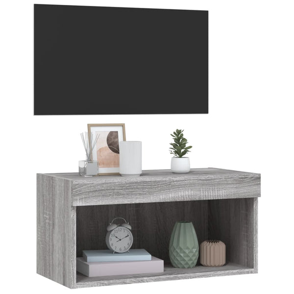 TV-taso LED-valoilla harmaa Sonoma 60x30x30 cm