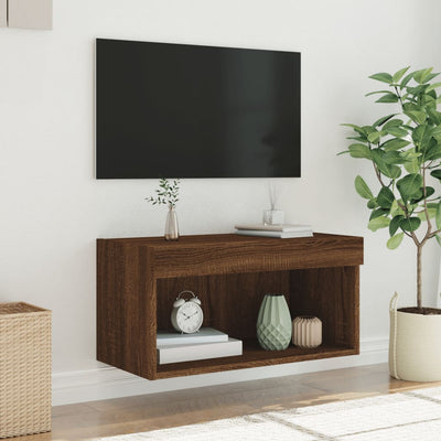 TV-taso LED-valoilla ruskea tammi 60x30x30 cm