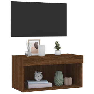 TV-taso LED-valoilla ruskea tammi 60x30x30 cm