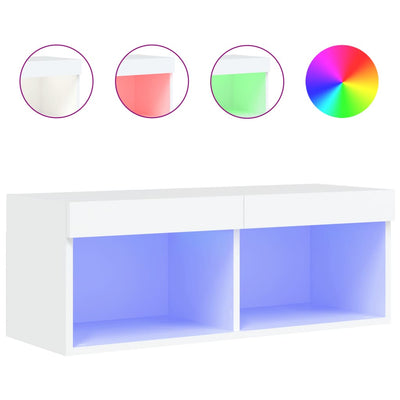TV-taso LED-valoilla valkoinen 80x30x30 cm