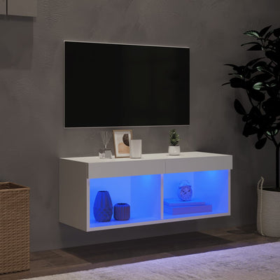 TV-taso LED-valoilla valkoinen 80x30x30 cm