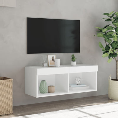 TV-taso LED-valoilla valkoinen 80x30x30 cm