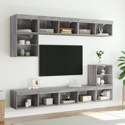 TV-taso LED-valoilla harmaa Sonoma 80x30x30 cm