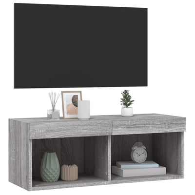 TV-taso LED-valoilla harmaa Sonoma 80x30x30 cm