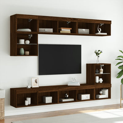 TV-taso LED-valoilla ruskea tammi 80x30x30 cm