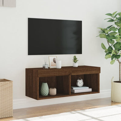 TV-taso LED-valoilla ruskea tammi 80x30x30 cm