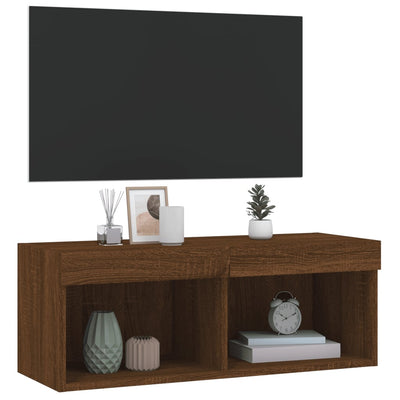 TV-taso LED-valoilla ruskea tammi 80x30x30 cm