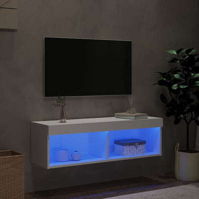 TV-taso LED-valoilla valkoinen 100x30x30 cm