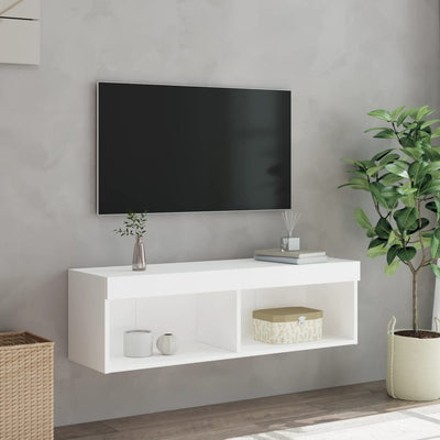 TV-taso LED-valoilla valkoinen 100x30x30 cm