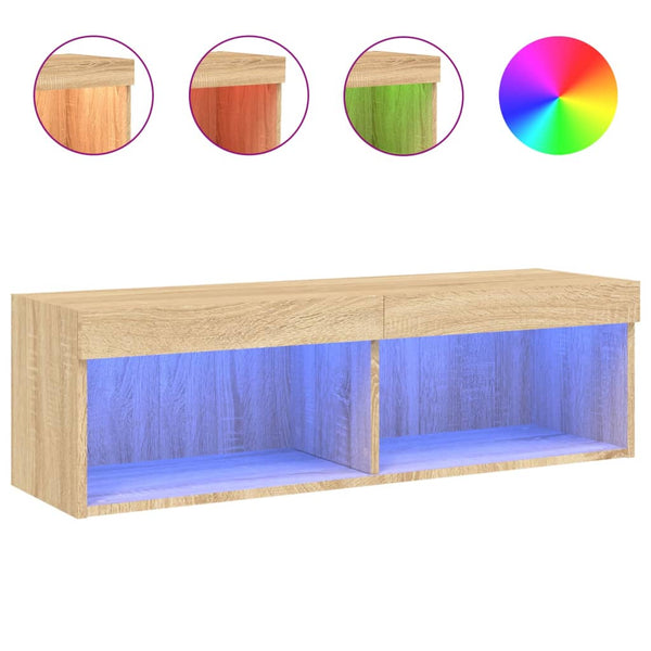 TV-taso LED-valoilla Sonoma-tammi 100x30x30 cm