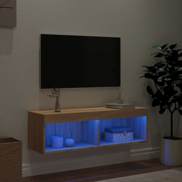 TV-taso LED-valoilla Sonoma-tammi 100x30x30 cm