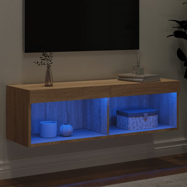TV-taso LED-valoilla Sonoma-tammi 100x30x30 cm