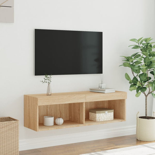 TV-taso LED-valoilla Sonoma-tammi 100x30x30 cm