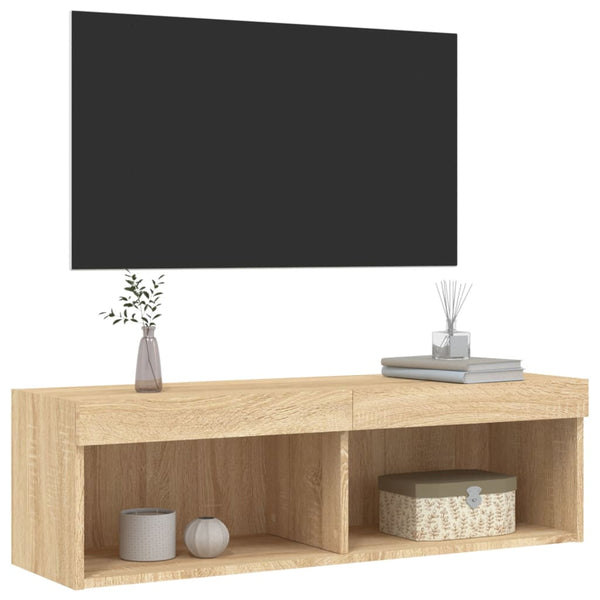 TV-taso LED-valoilla Sonoma-tammi 100x30x30 cm