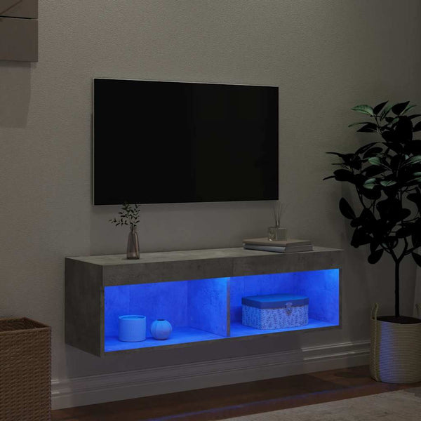 TV-taso LED-valoilla betoninharmaa 100x30x30 cm