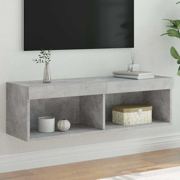 TV-taso LED-valoilla betoninharmaa 100x30x30 cm