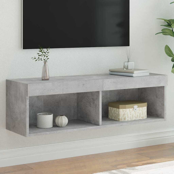 TV-taso LED-valoilla betoninharmaa 100x30x30 cm