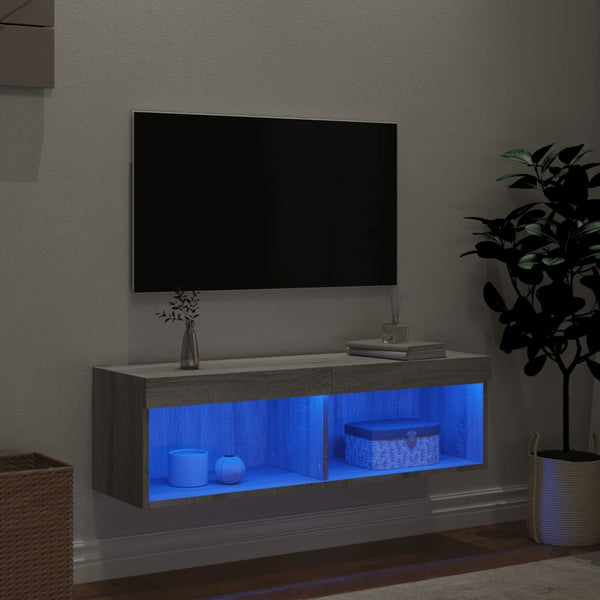 TV-taso LED-valoilla harmaa Sonoma 100x30x30 cm