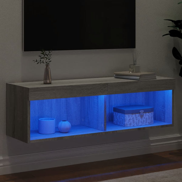 TV-taso LED-valoilla harmaa Sonoma 100x30x30 cm