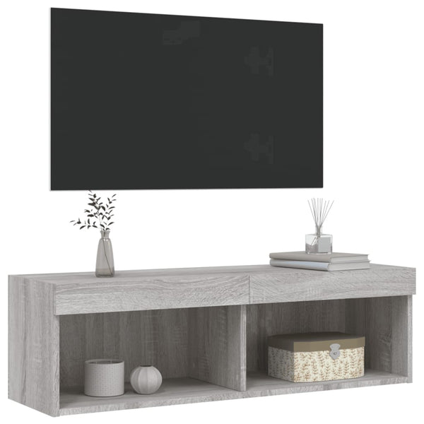 TV-taso LED-valoilla harmaa Sonoma 100x30x30 cm