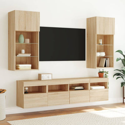 TV-seinäkaapit LED-valoilla 2 kpl Sonoma-tammi 40x30x40 cm