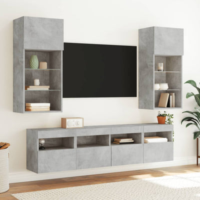 TV-seinäkaapit LED-valoilla 2 kpl betoninharmaa 40x30x40 cm
