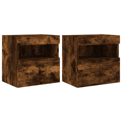 TV-seinäkaapit LED-valoilla 2 kpl savutammi 40x30x40 cm