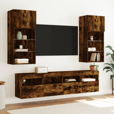 TV-seinäkaapit LED-valoilla 2 kpl savutammi 40x30x40 cm