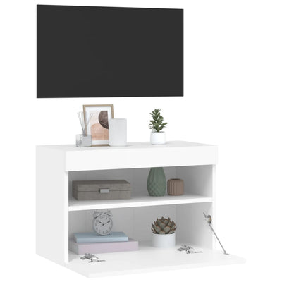 TV-seinäkaappi LED-valoilla valkoinen 60x30x40 cm