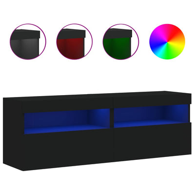 TV-seinäkaapit LED-valoilla 2 kpl musta 60x30x40 cm
